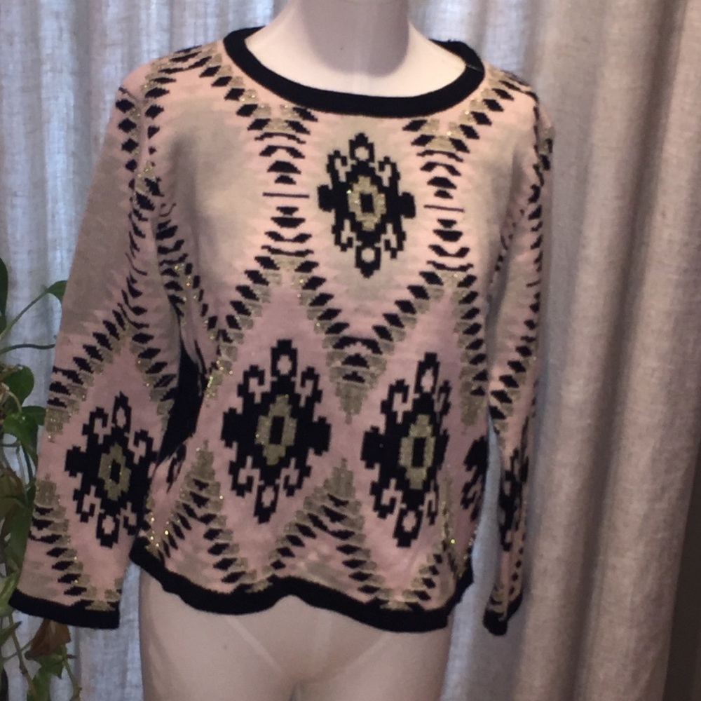 Karlie Crew Neck Sweater NWOT Black and Tan- S